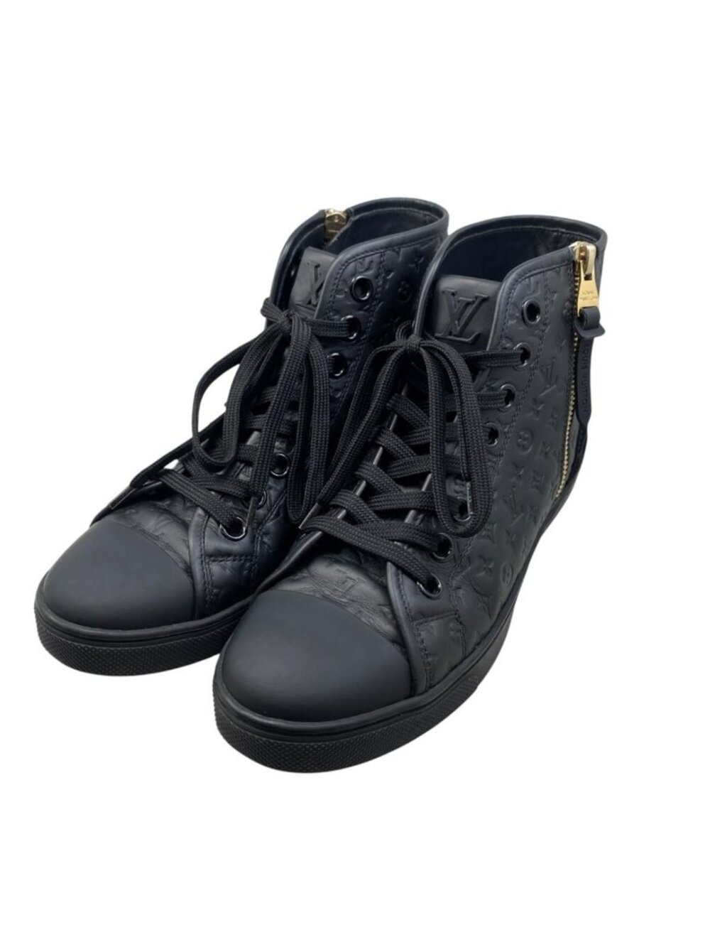 Louis Vuitton Sneakers Side Zip High Cut Suede Monogram Lambskin Embossed Logo